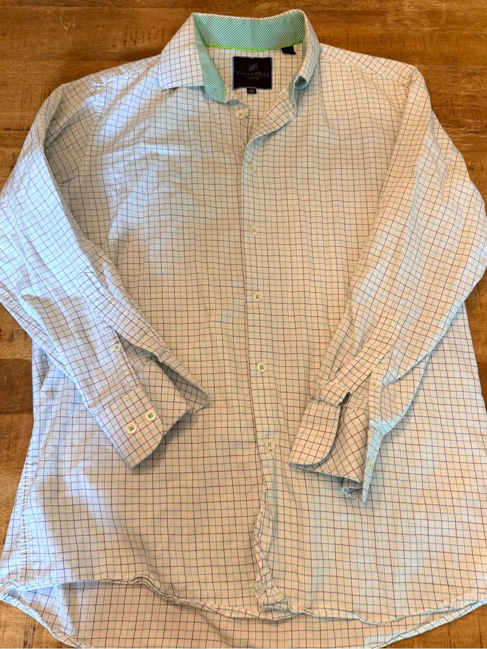 Tattersall London Men's White green blue Button-Down Shirt size 16 32/33